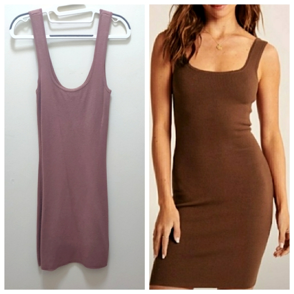 Abercrombie & Fitch | 90s Ribbed Mini Sweater Dress | Taupe | Small